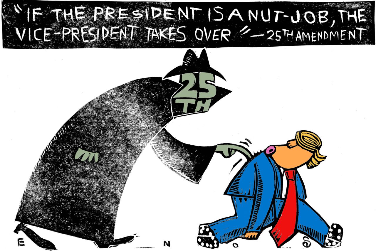 Political Cartoon U.S. President Trump proposed 25th amendment Vice President takes over