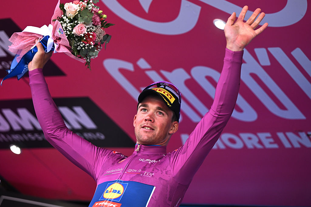 CASTELRAIMONDO ITALY MAY 17 Mads Pedersen of Denmark and Team Lidl Trek Purple Points Jersey celebrates at podium during the 108th Giro dItalia 2025 Stage 8 a 197km stage from Giulianova to Castelraimondo UCIWT on May 17 2025 in Castelraimondo Italy Photo by Dario BelingheriGetty Images
