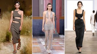 Spring 2024 runway dresses: Hermès, Valentino, and Gabriela Hearst.