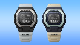 G-Shock GBX watches on blue background