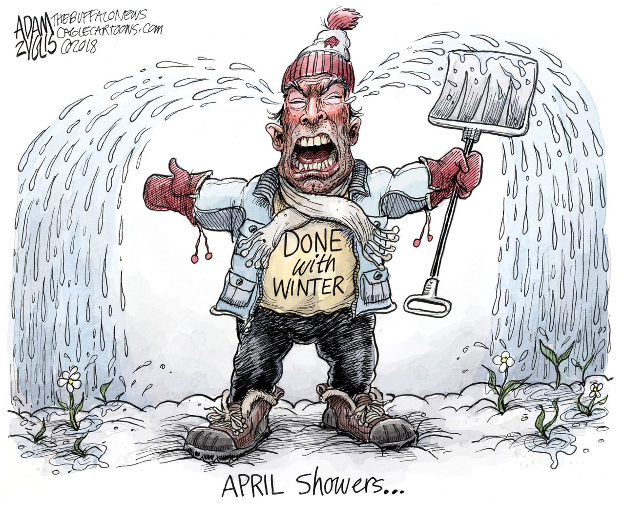 Editorial cartoon U.S. April spring winter cold showers