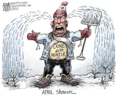 Editorial cartoon U.S. April spring winter cold showers
