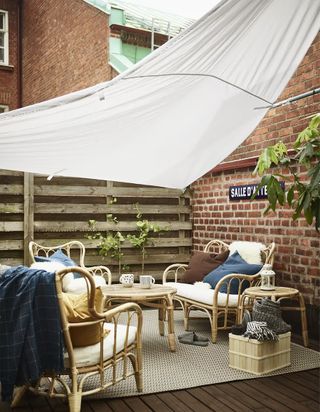 shade sail canopy on patio from IKEA