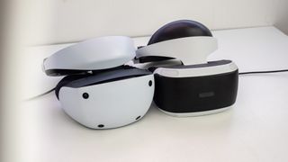 The PlayStation VR2 headset next to the original PlayStation VR