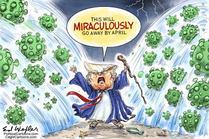 Political Cartoon U.S. Trump coronavirus parting Red Sea Moses