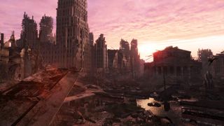 Apocalyptic city shot at sunset