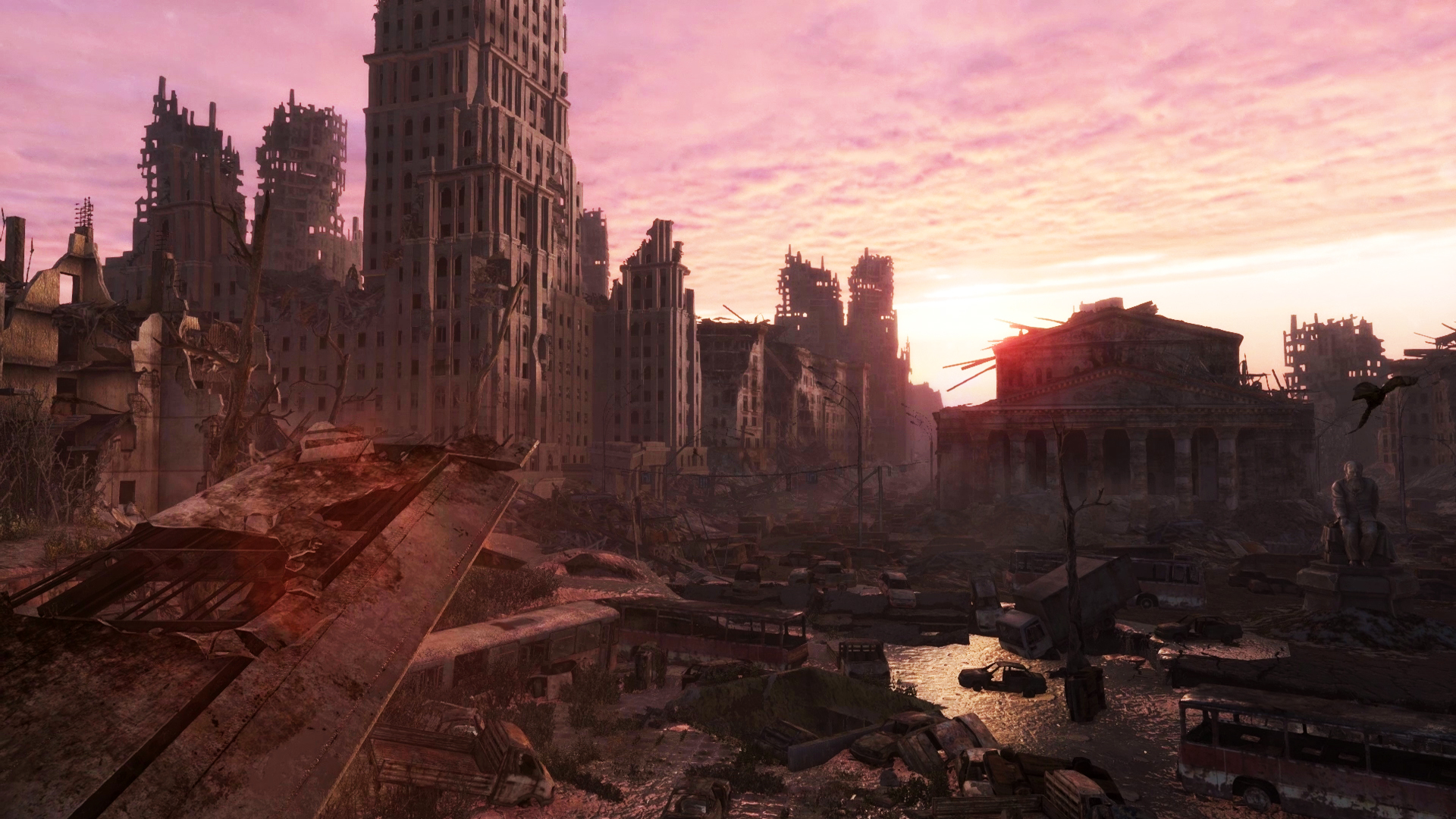 Apocalyptic city shot at sunset