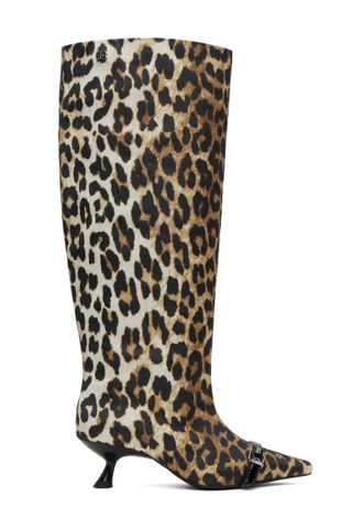 Ganni Tan & Black Eyelets Slouchy High Shaft Tall Boots