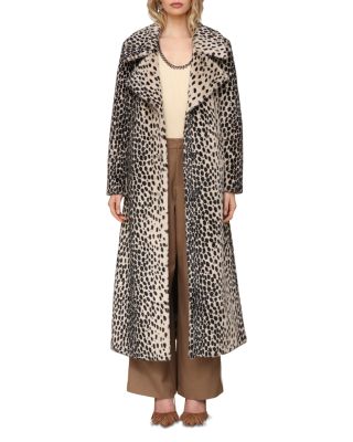 Cheetah Print Belted Faux Fur Maxi Coat