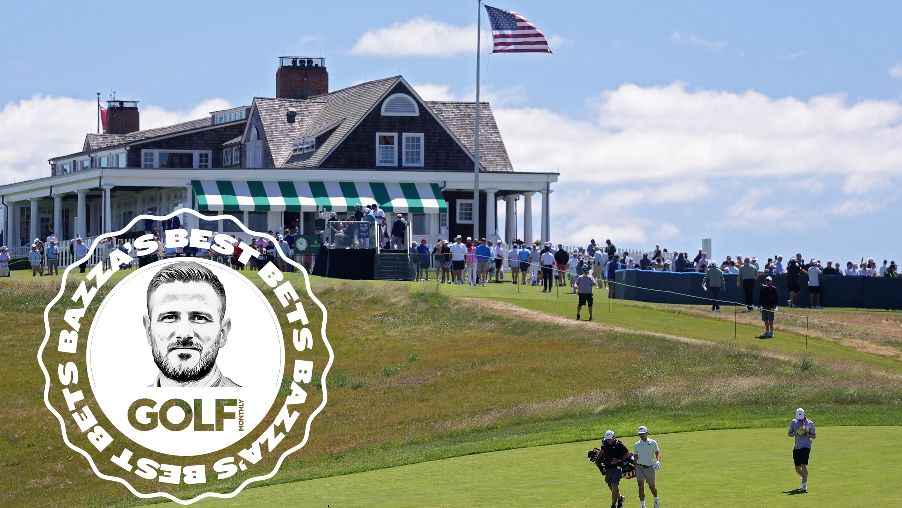 US Open 2026 host venue Shinnecock Hills with an inset image of the Bazza's Best Bets logo