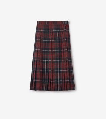 Check Wool Blend Midi Kilt in Coal Grey/cranberry Red - Women | Burberry® Official