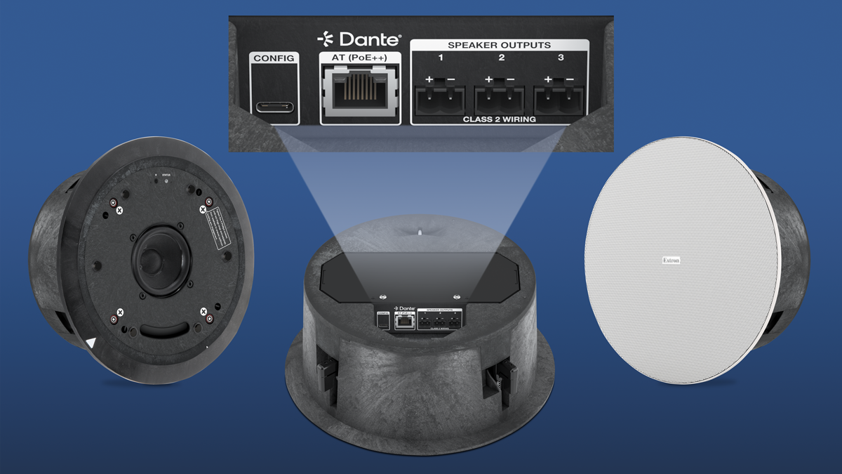 Extron&#039;s new POE-powered in-ceiling speaker. 