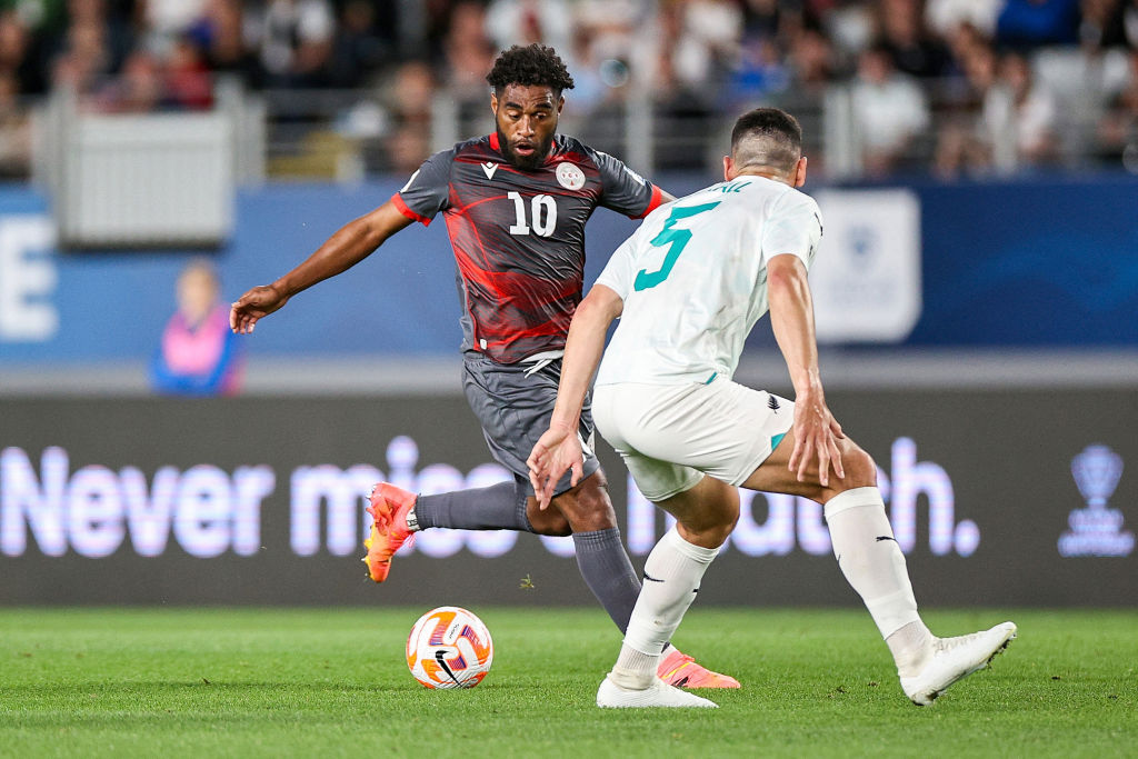 New Caledonia World Cup 2026 squad: New Caledonia&rsquo;s Georges Gope-Fenepej is challenged by New Zealand&rsquo;s Michael Boxall during the FIFA World Cup 2026 Oceania qualifiers group final football match between New Zealand and New Caledonia at Eden Park Stadium in Auckland on March 24, 2025. (Photo by DAVID ROWLAND / AFP)