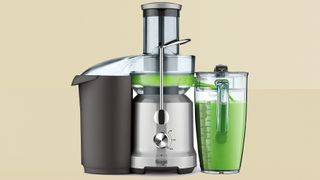 Sage by Heston Blumenthal BJE430SIL the Nutri Juicer on yellow background