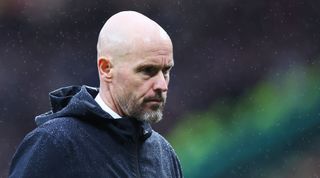 Erik ten Hag, Manager of Manchester United, looks dejected at full-time following the Premier League match between Manchester United and Crystal Palace at Old Trafford on September 30, 2023 in Manchester, England.