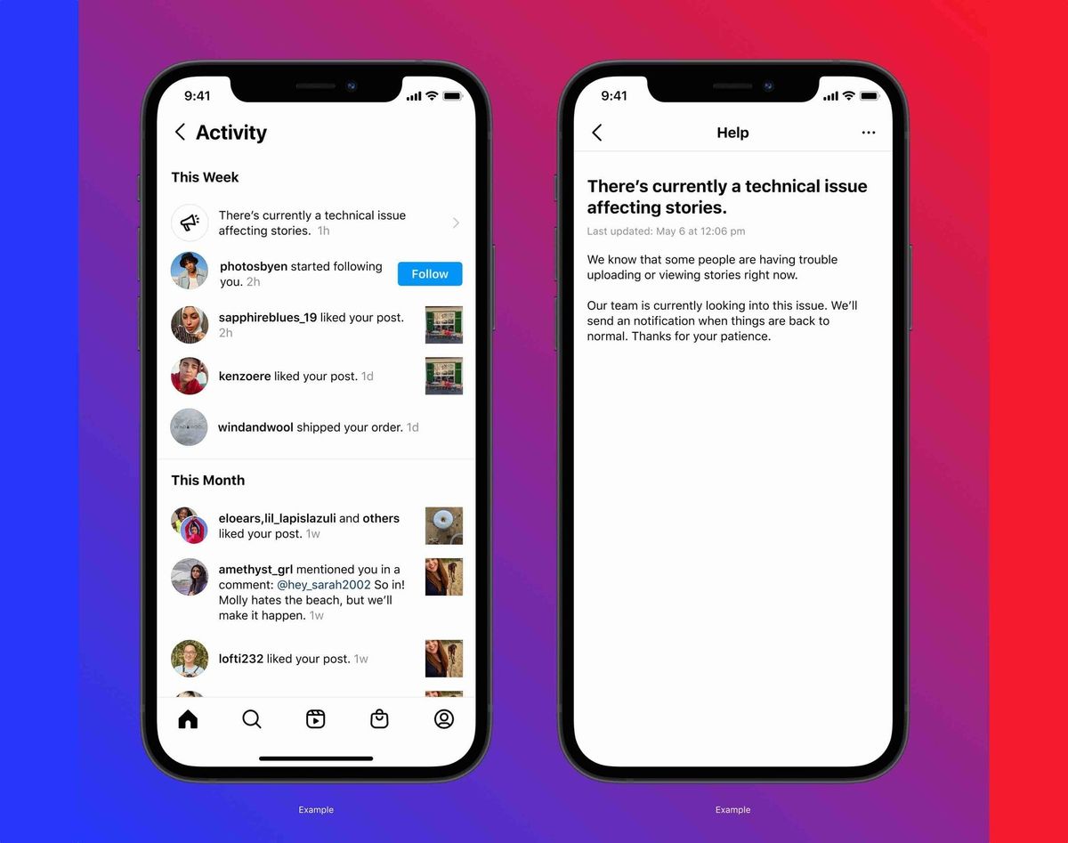 Instagram Activity Feed Outage Notification