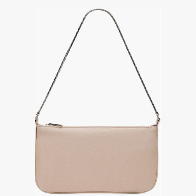 nude shoulder bag with silver shain strap