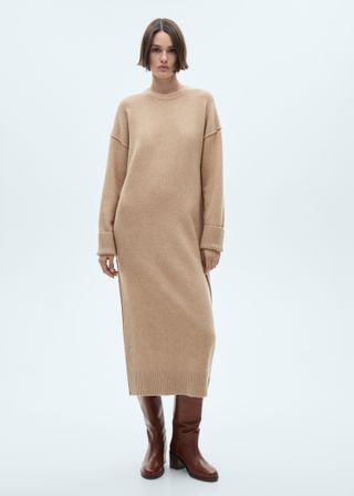 Knitted Dress With Ribbed Finishes - Women | Mango United Kingdom