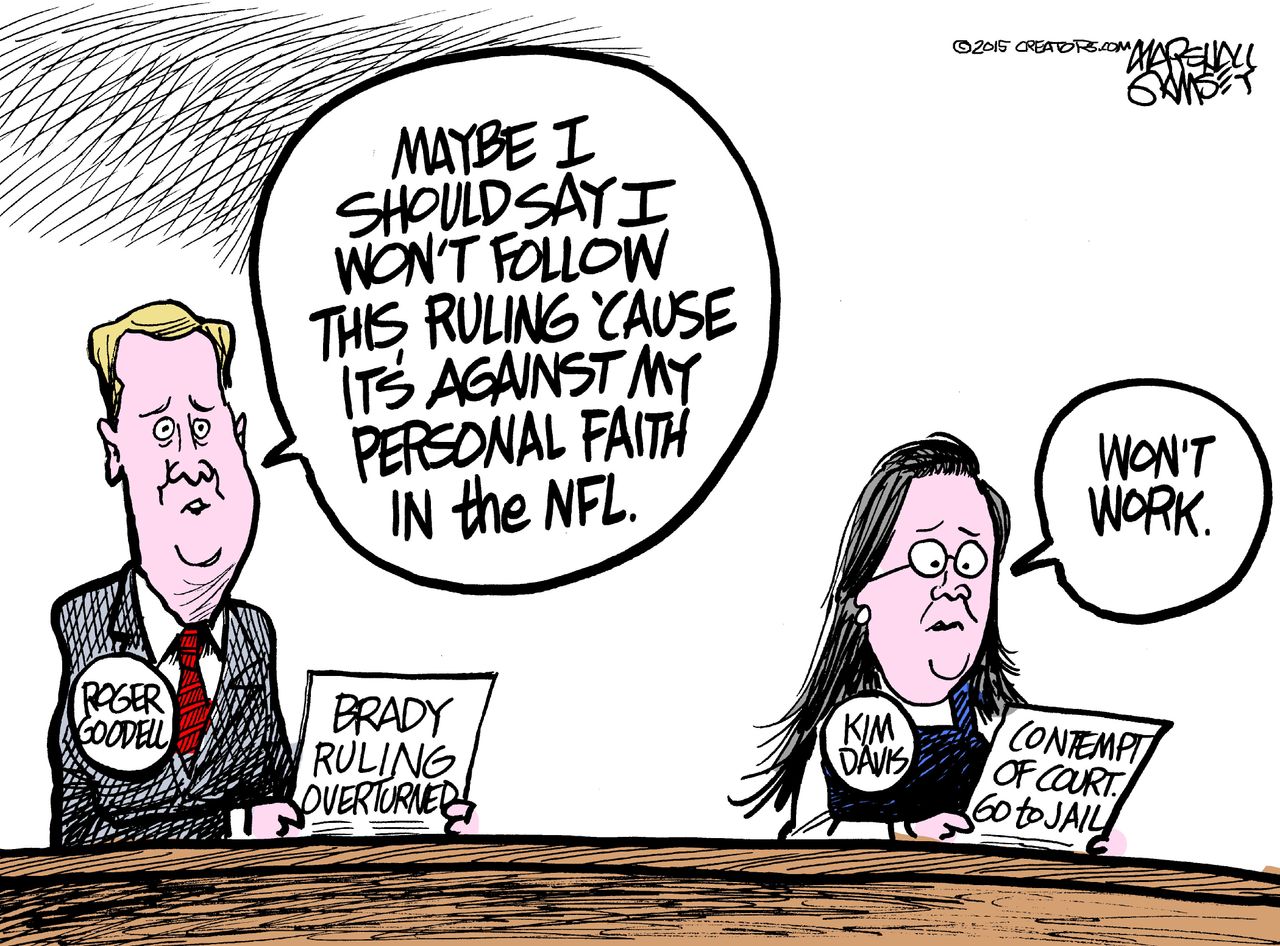 Editorial cartoon U.S. Roger Goodell Kim Davis