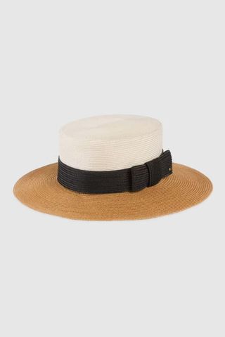 straw hat with black ribbon