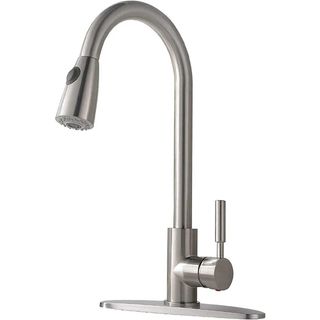 brushed stainless steel pull-out kitchen tap