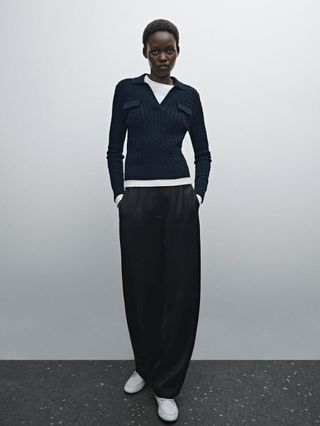 Massimo Dutti, Satin Trousers with Flowing Texture