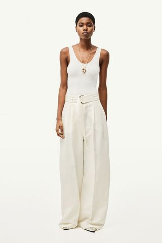 Linen-Blend Belted Trousers