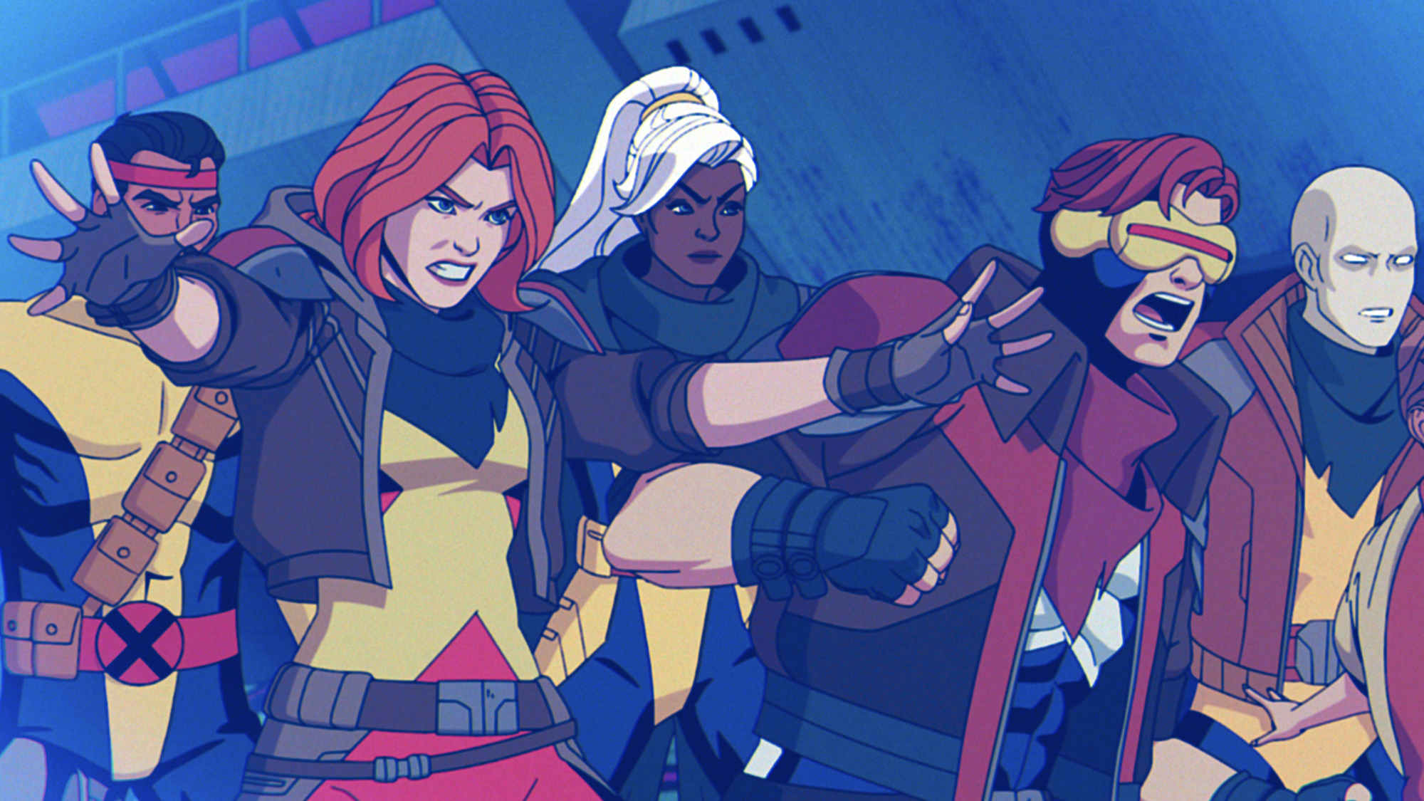 Forge, Jean Grey, Storm, Cyclops, and Morph looking at something that's off-camera in X-Men 97 season 2