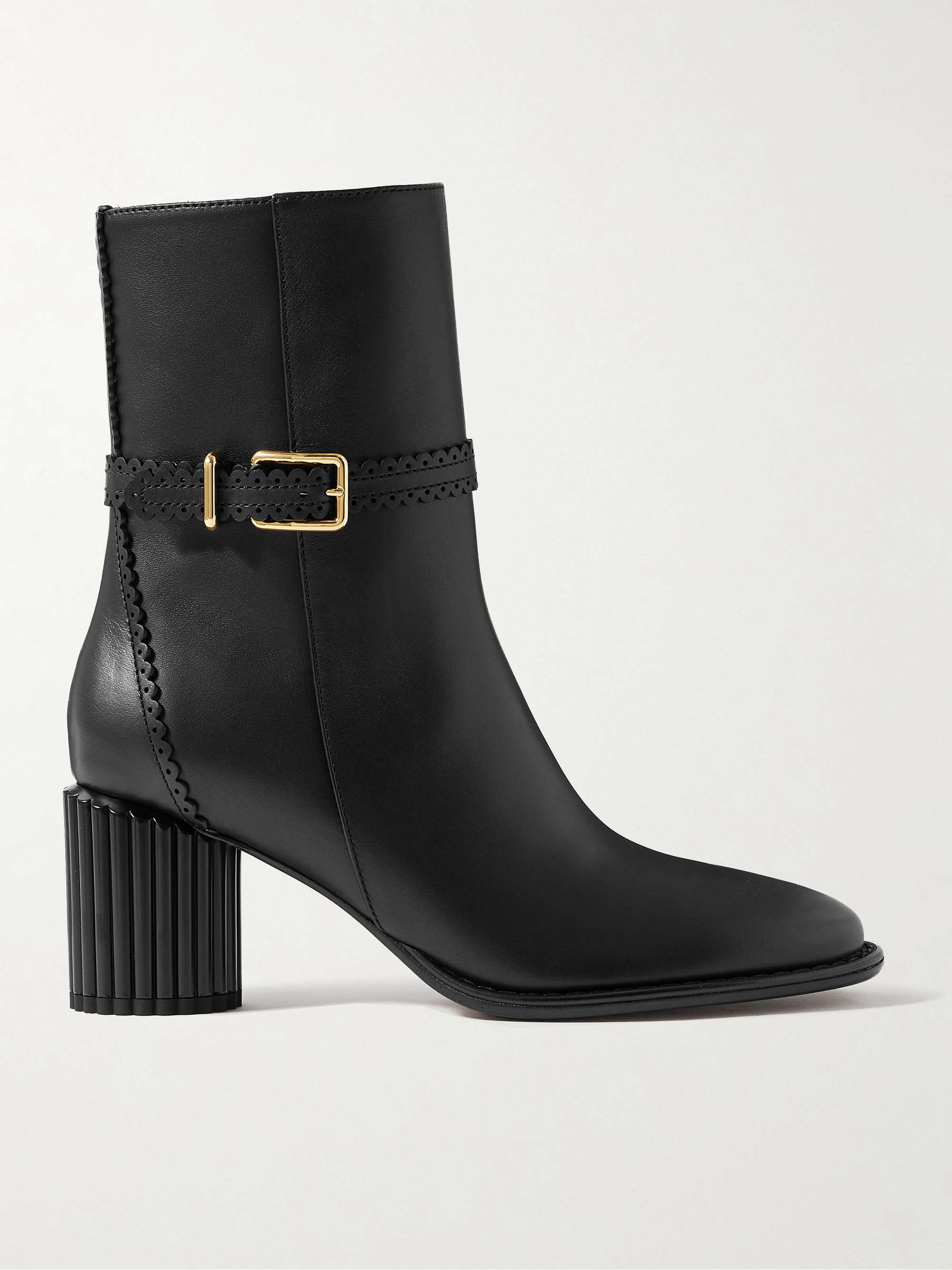 Eddie Buckled Scalloped Leather Ankle Boots