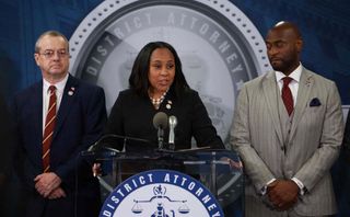 Fulton County, Ga., District Attorney Fani Willis announces the indictment of former President Donald Trump on charges stemming from an attempt to overturn the 2020 presidential election results on Aug. 14 in Atlanta.. 