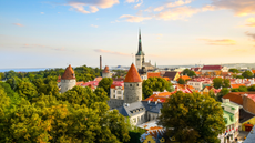 A view across Tallinn's old town at sunset