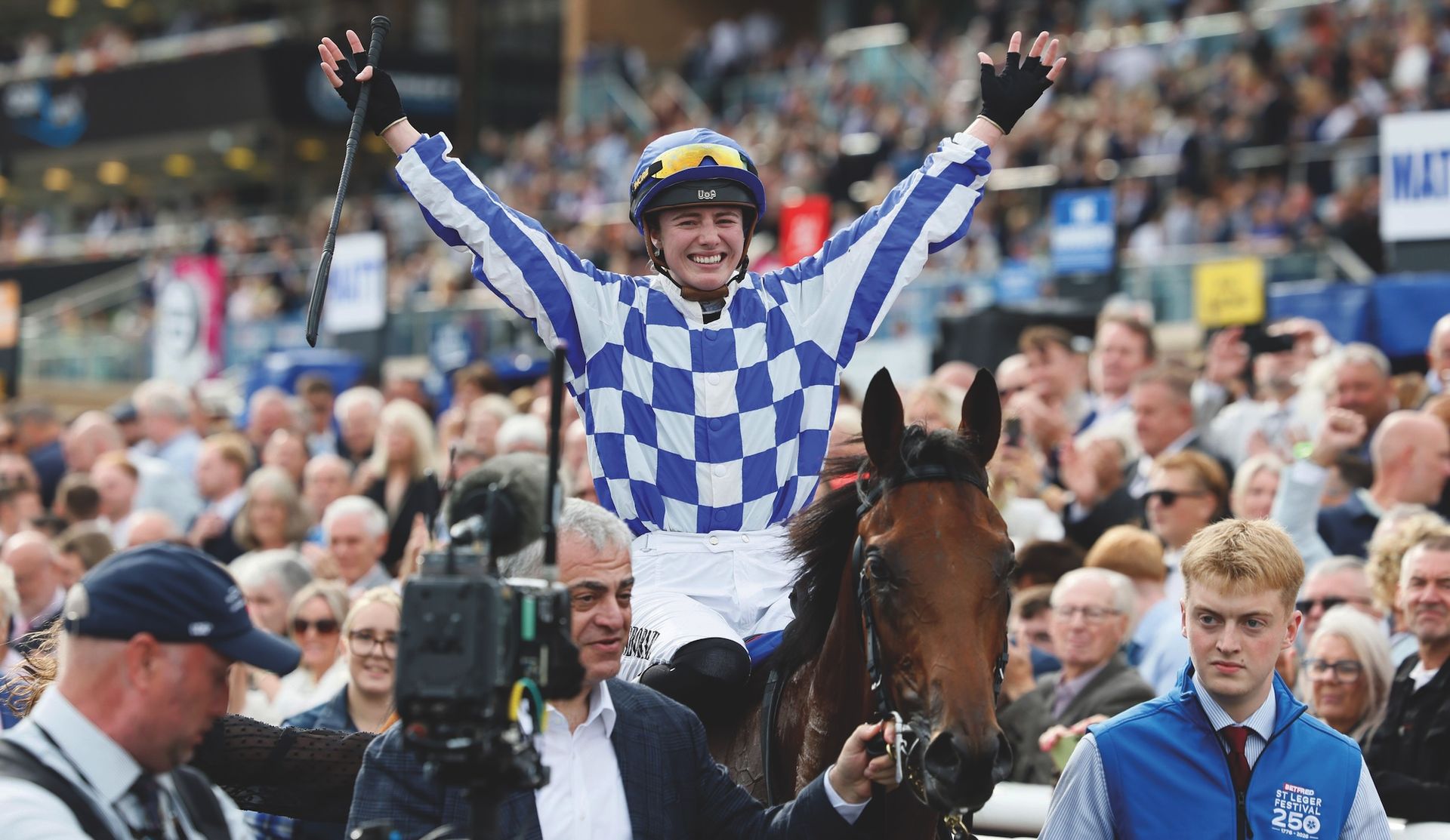 Saffie Osborne celebrates win on Highwayman in St Leger