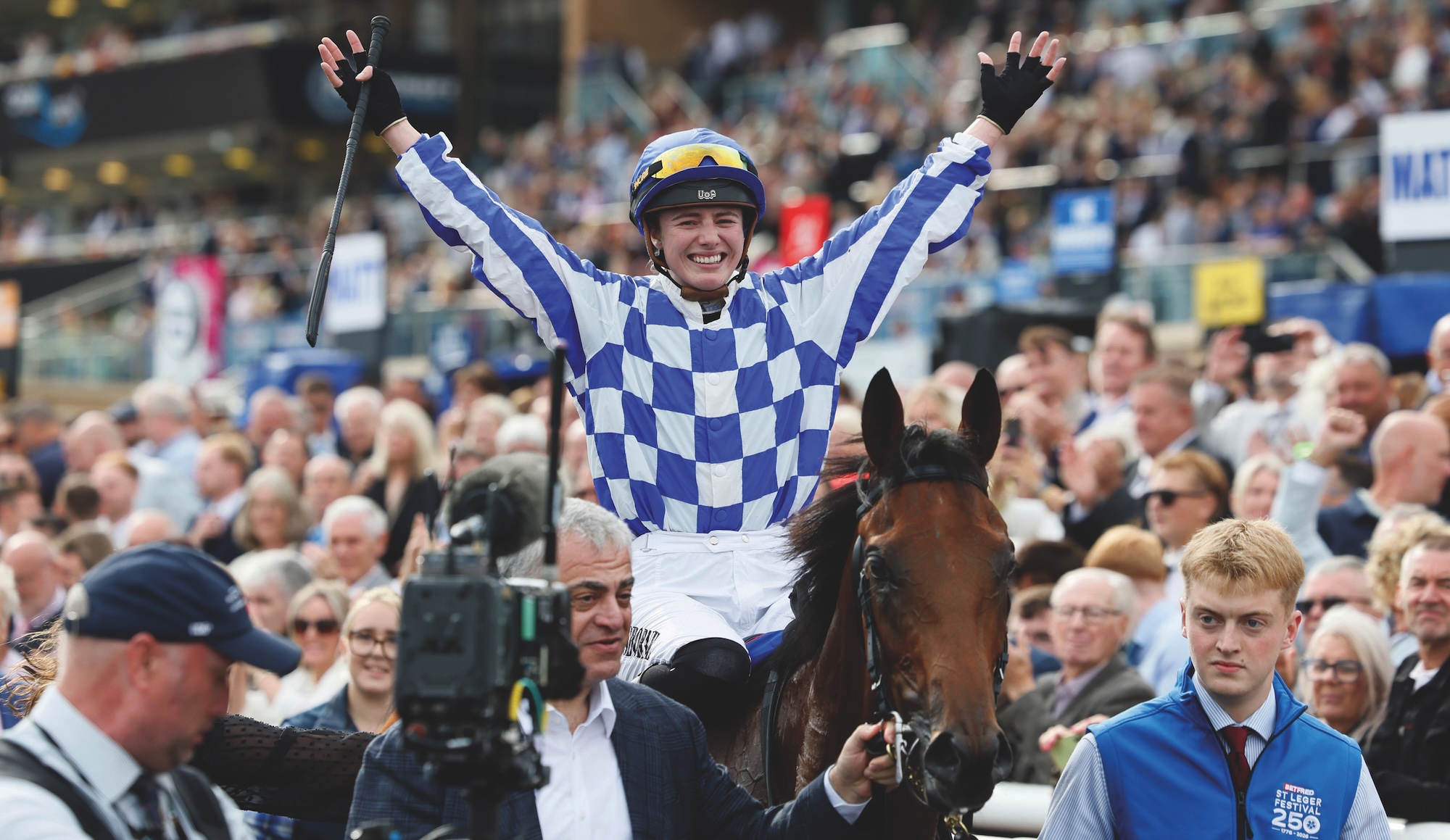 Saffie Osborne celebrates win on Highwayman in St Leger