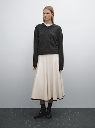 Massimo Dutti, Flounce Midi Skirt With Contrasting Detail