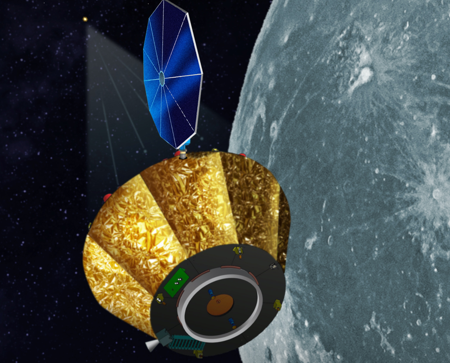 An artist&#039;s rendition of the Lunar Occultation Explorer (LOX) spacecraft, a proposed mission for NASA&#039;s Medium-class Explorer (MIDEX) program. 