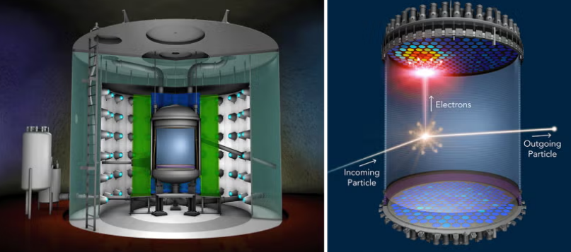 a drawing of two cylindrical chambers surrounded by cone-shaped metal rods