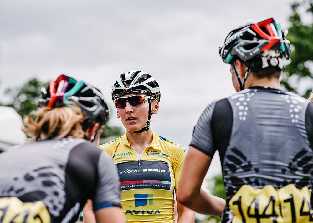 Lisa Brennauer (Velocio-SRAM) celebrates the overall win with her teammates