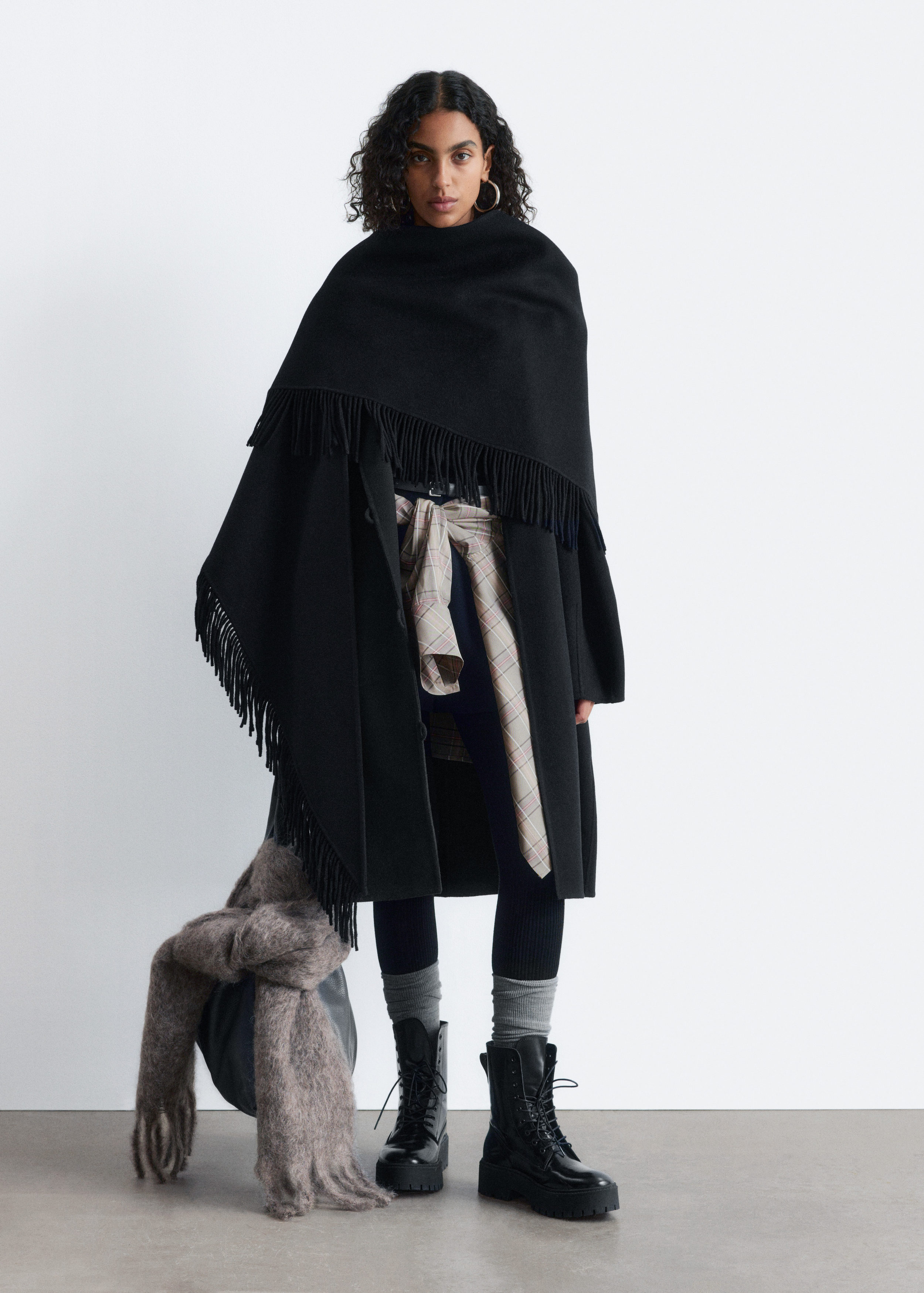 Fringed Shawl Wool Coat