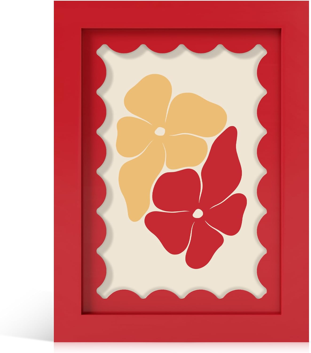 Thkrlof 5x7 Picture Frame With Real Glass, Wooden Cute 5 X 7 Photo Frame With Wavy Mat for Tabletop and Wall Hanging, Red, 1 Pack