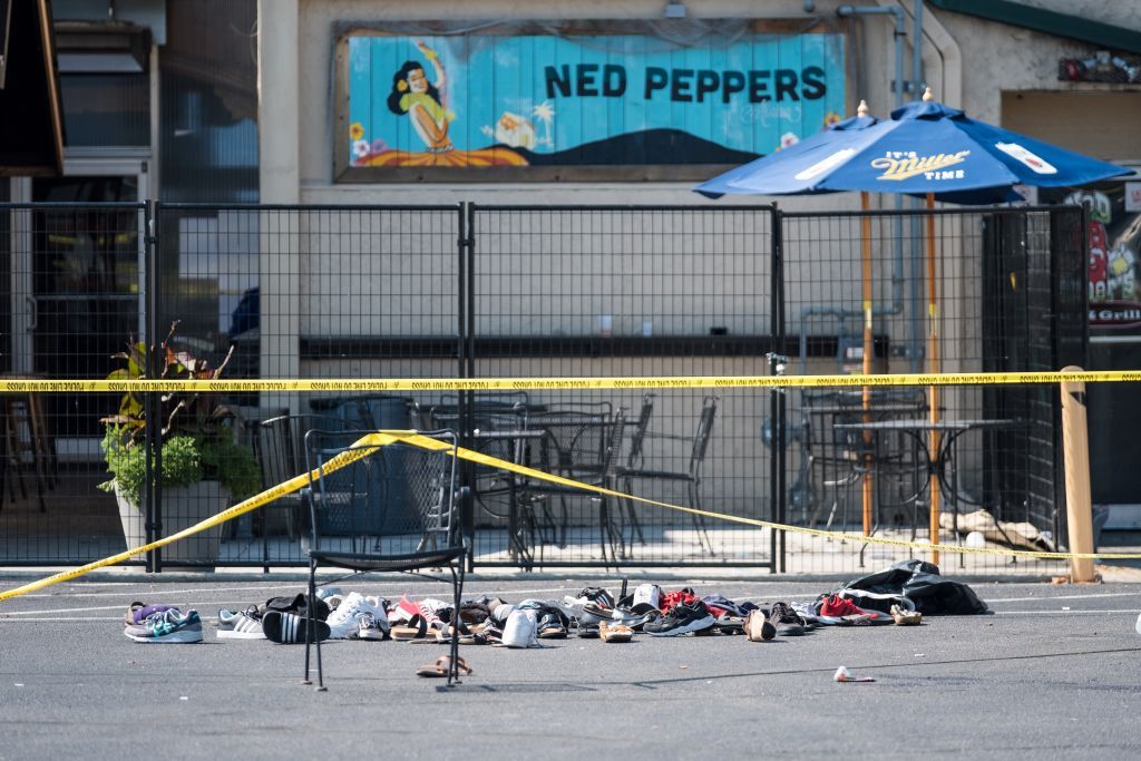 Shoes left after mass shooting in Dayton