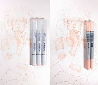 Pair of illustrations built up with different colour markers
