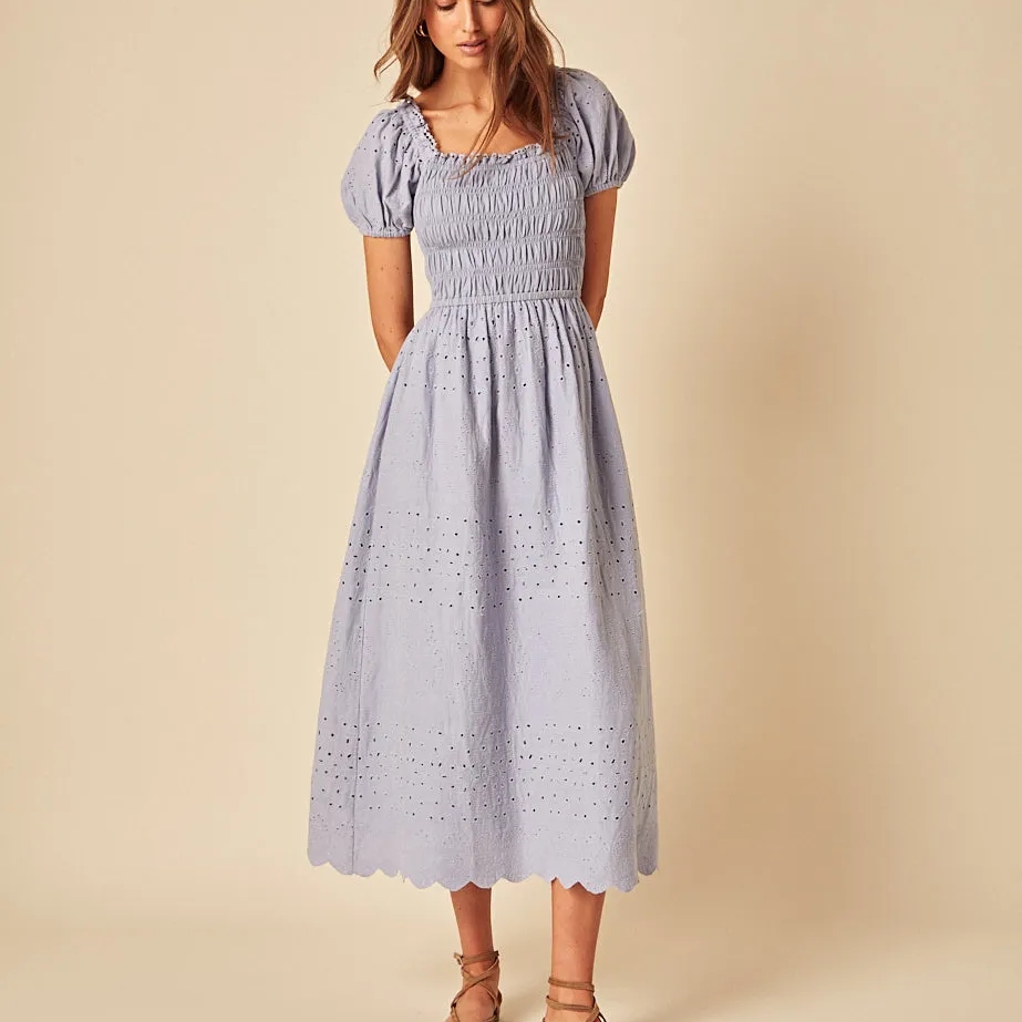 Nobody's Child, Blue Broderie Anglaise Sophia Midi Dress