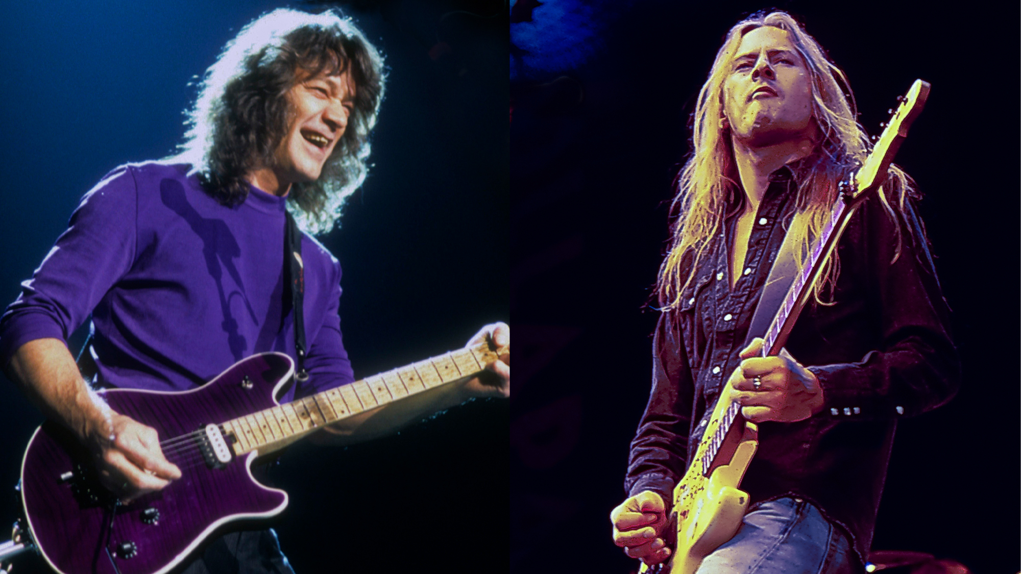 LEFT:Eddie Van Halen and Rock Group Van Halen performs at Madison Square Garden on May 22, 1998 in New York City. RIGHT: Jerry Cantrell of American rock band Alice in Chains, on stage at Lollapalooza, USA, 1993.