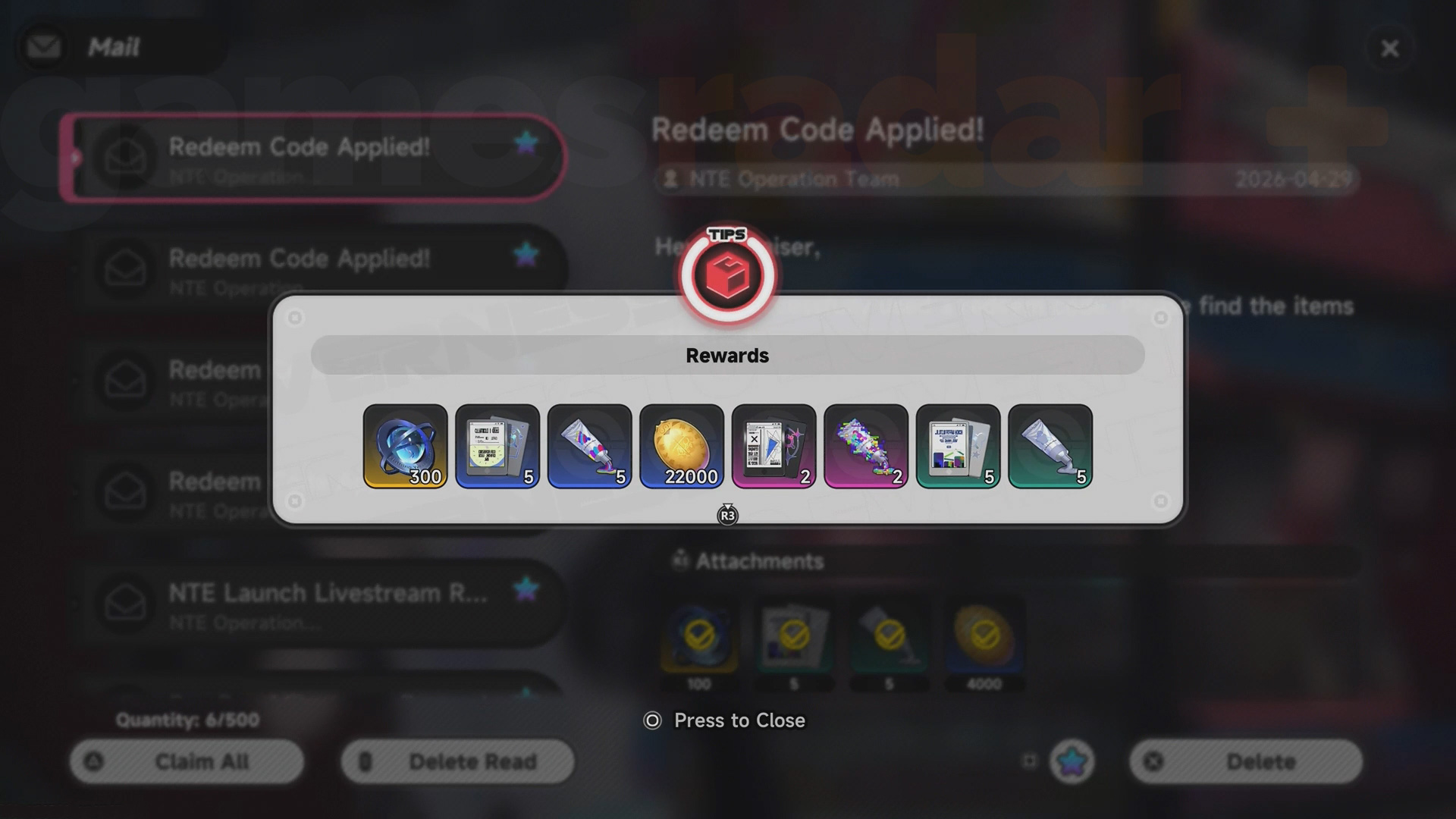 Rewards received from Neverness to Everness codes