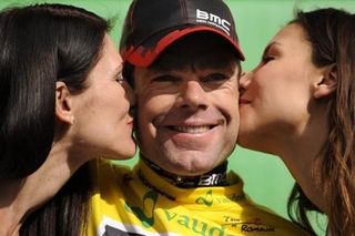 Kisses for new race leader Cadel Evans (BMC)