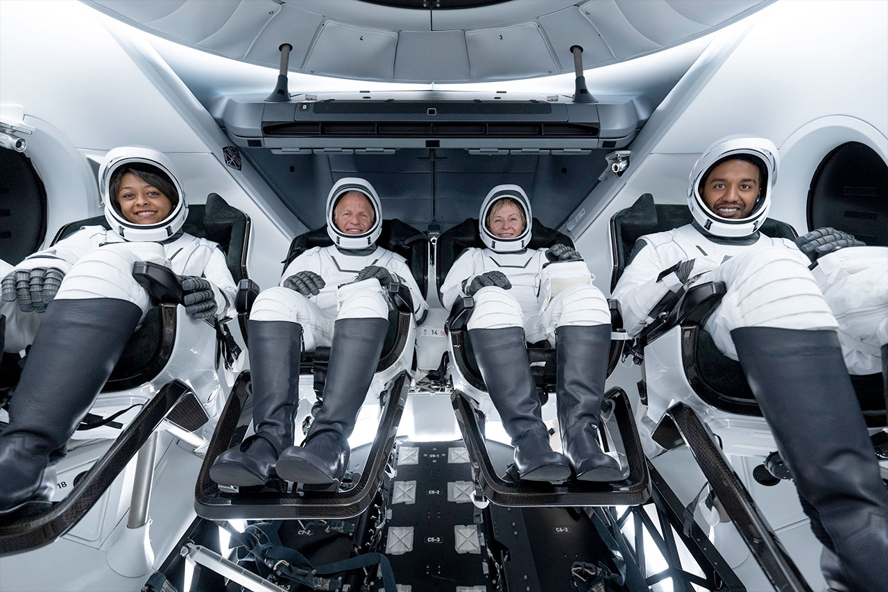 Axiom Space's Ax-2 crew inside SpaceX's Dragon spacecraft "Freedom."