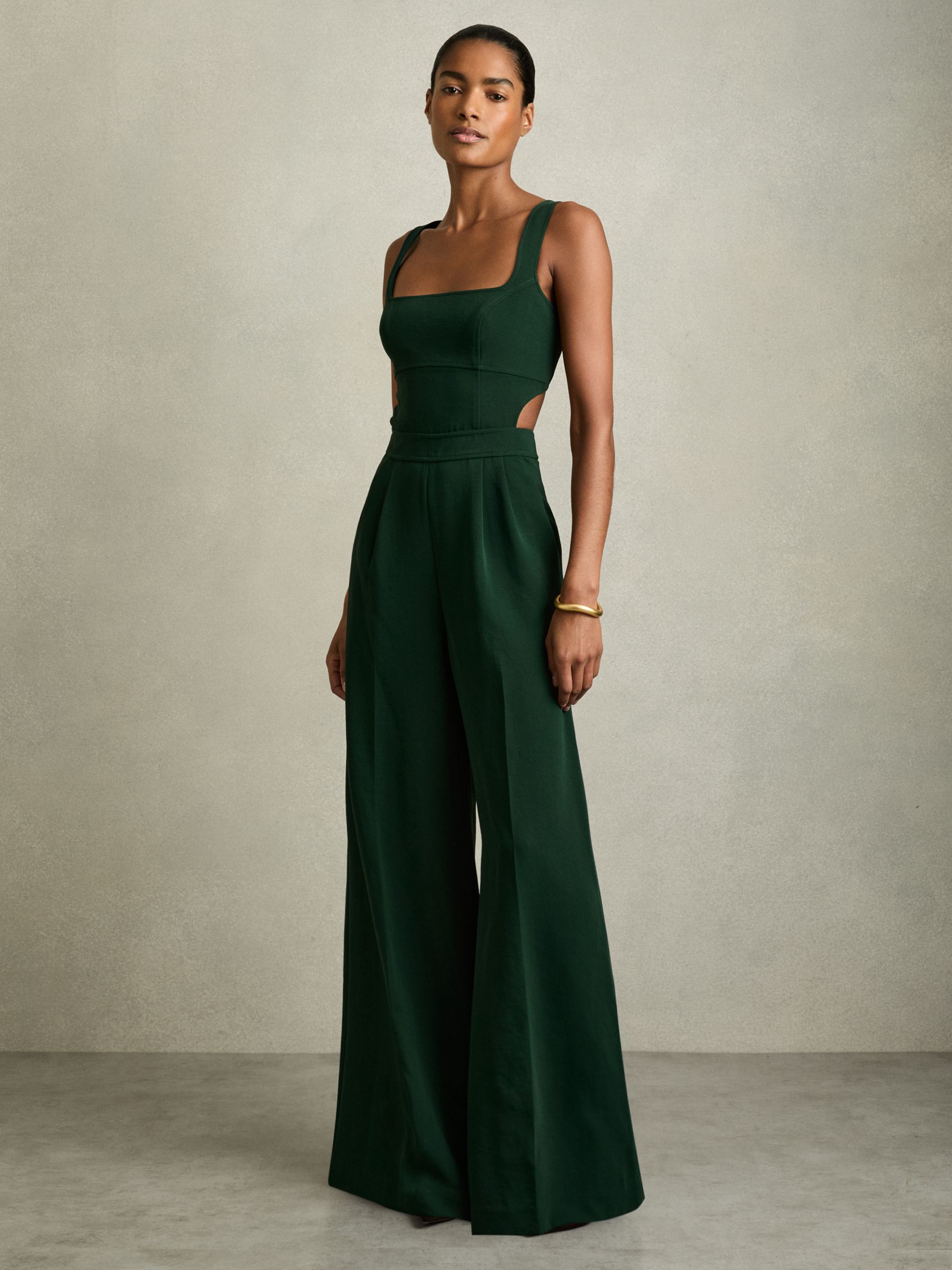Wide-leg cutout jumpsuit (green)