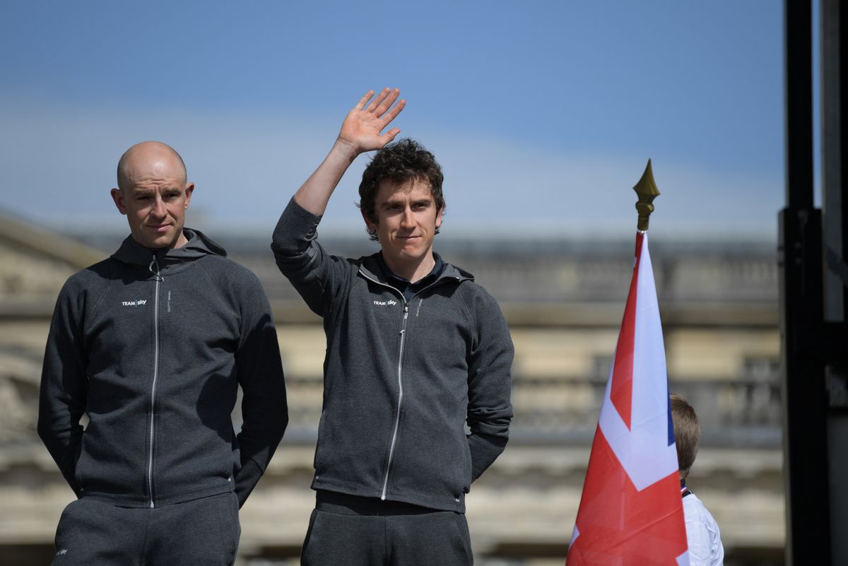 Geraint Thomas and Sky are presented to the crowd