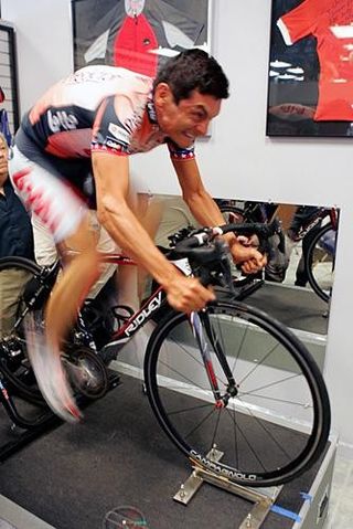 Fred Rodriguez tries getting some power to the pedals with his new shoe position.
