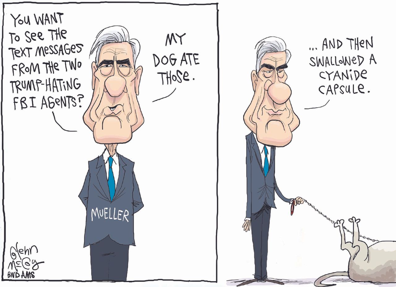 Political cartoon U.S. Mueller FBI texts Russia investigation